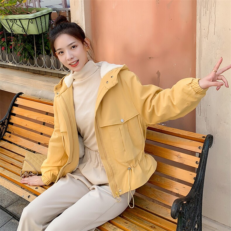 现货已的款冬季女宽松工装羊羔毛加厚棉服16089923，女装棉衣/棉服，艾青服饰