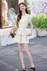 小香风棉质夏日绝美2025时尚显瘦系带花苞袖时尚短袖两件套装显瘦，女装套装/套裙，意芙