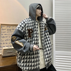 22冬千鸟格新款羊羔毛宽松大码棉服外套B266-Y616-P125，男装棉衣，星座B257-1