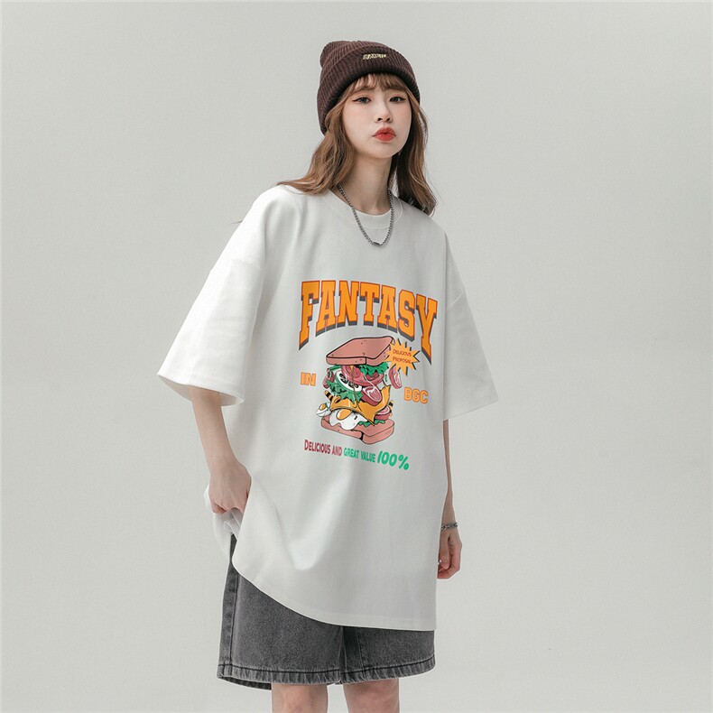 中性风 新款夏季时尚卡通印花圆领宽松100棉短袖T恤T1157P25控38图片