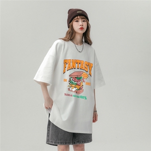 中性风 新款夏季时尚卡通印花圆领宽松100棉短袖T恤T1157P25控38图片