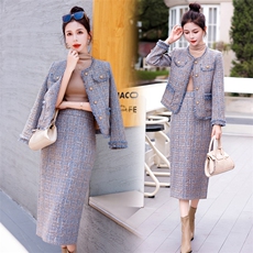 网红小香风直筒裙套装女2024春秋新款高级感名媛气质半身裙两件套，女装套装/套裙，雅静靓衣