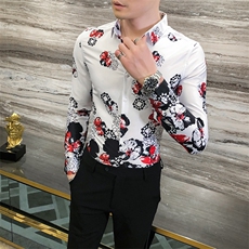2021春秋男衬衫英伦长袖上衣印花男装韩版修身四季潮流衬衣H634-P55，男装衬衫，星座419（原A233）