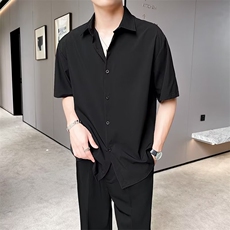 24夏季垂感宽松短袖衫男港风复古五分袖衬杉-CS60，男装T恤，星座1002-2