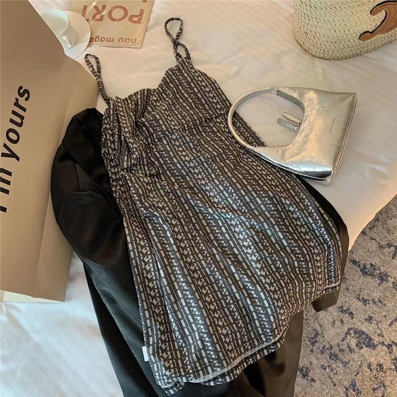 现货印花吊带裙，女装背心吊带，XTZ style