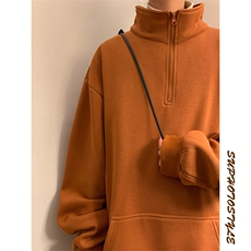 703-W302-P65冬季基础款华棉复合银狐绒纯色加厚立领卫衣M-5XL，男装卫衣，星座703