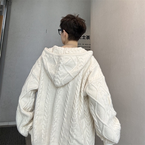 B363P68加厚慵懒风休闲情侣针织衫男女外套连帽开衫毛衣带图片