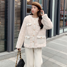 新品现货感90白鹅绒小香风羊羔毛外套款号88601-P255K368元，女装羽绒服，浙宝305