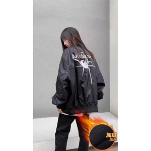 美式复古蜘蛛棒球服外套男女春秋季潮牌飞行员夹克宽松加绒情侣图片