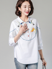 短款时尚大版衬衫印花潮流百搭舒适纽扣2021年春季，女装衬衫，深水步