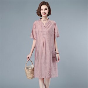 天丝连衣裙女2024夏新款时尚宽松大码中年妈妈薄款直筒中长款裙子图片