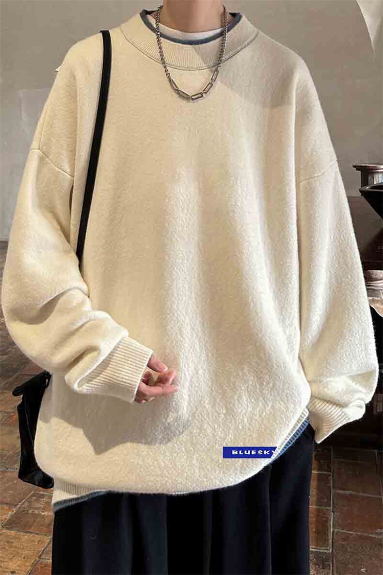 控78假两件毛衣男大码加绒针织衫男毛线衣M80202-P55加绒P70,男装针织衫/毛衣,电商A040