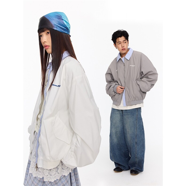 B991-P62美式复古绣花假两件翻领棒球服春季男女夹克外套,男装夹克,电商B323A