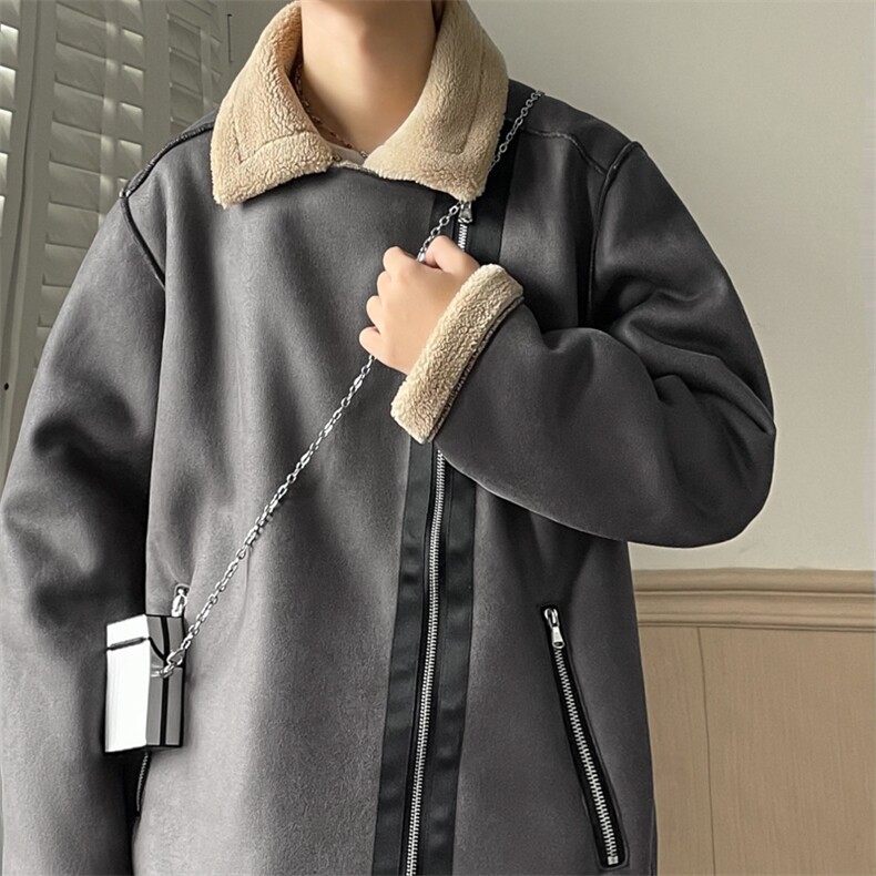 翻领皮衣加绒加厚男女冬季宽松休闲外套D012-P125,男装皮衣,星座717