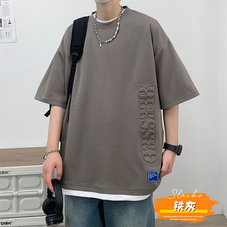 冰氧仿短袖港风白墙夏季休闲百搭刺绣纯色男上衣TC3148-P24控48,男装T恤,星座717