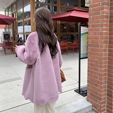 粉色仿貂绒皮毛一体外套女秋冬超火好看加绒加厚中长款羊羔毛大衣，女装皮草，浙宝276（原081）