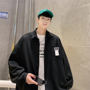 2026春夏装新款宽松贴标华夫格长袖衬衫男 CS9966/特P28 黑色图片