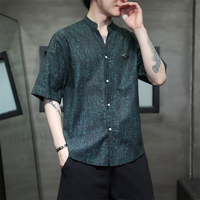 夏季新中式风潮T恤短袖防香云纱龟裂纹汉服唐装T2418-P58,男装T恤,电商A227