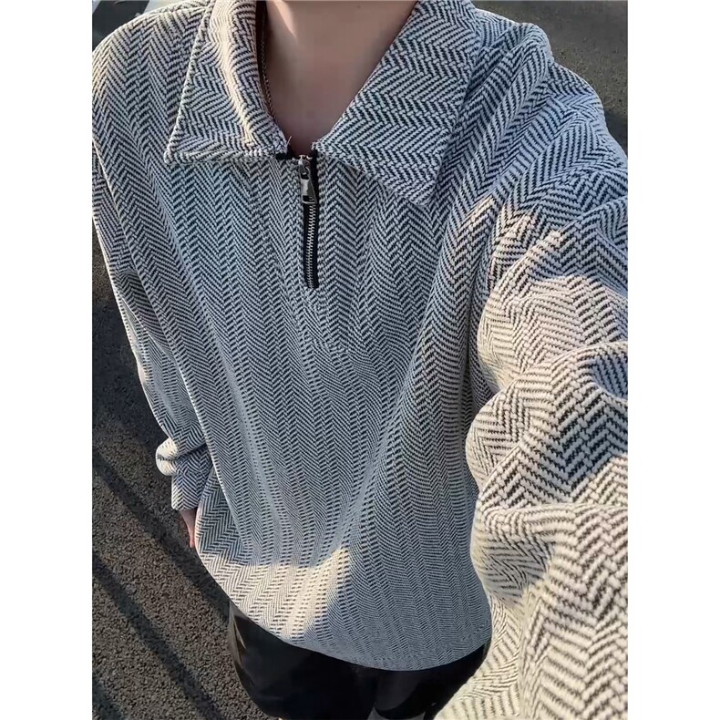 雪尼尔满天星半拉链翻领卫衣大码高级Polo衫外套LW610特P50加绒60图片