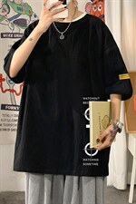 YT26114-P30 亚麻短袖t恤男大码五分袖男宽松七分袖 海报风图片