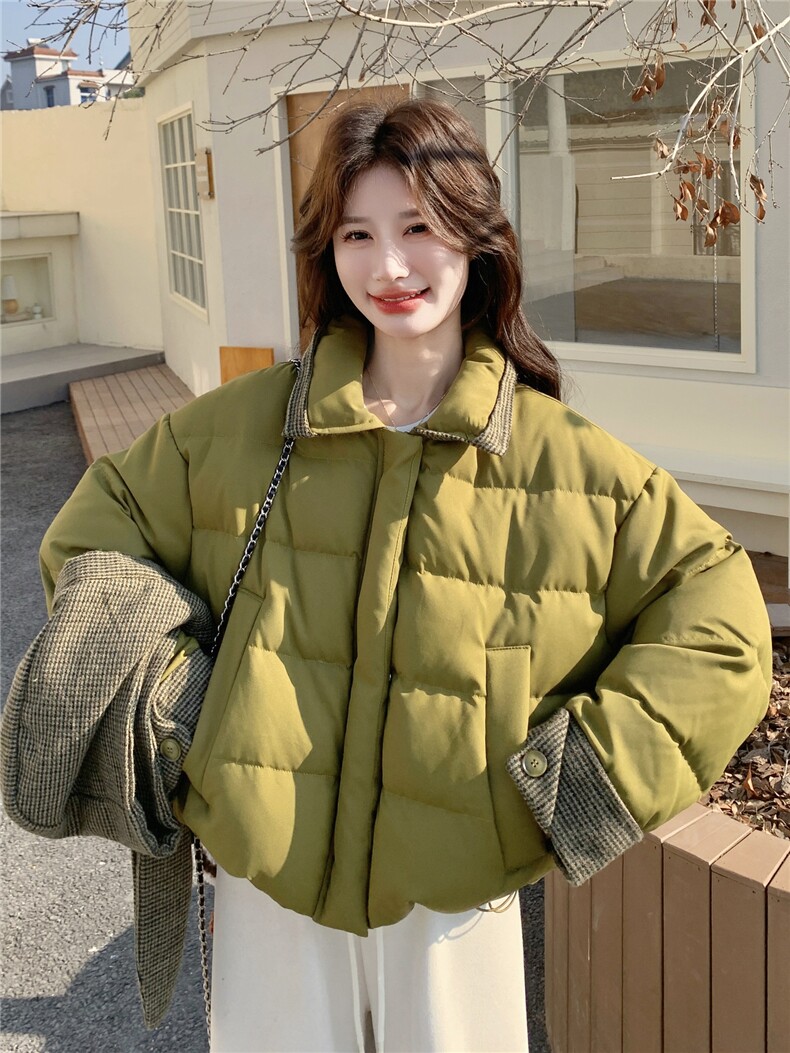 韩系格纹连帽泡芙羽绒服外套女冬2025新款设计白鸭绒面包服,女装羽绒服,慧尚2-185