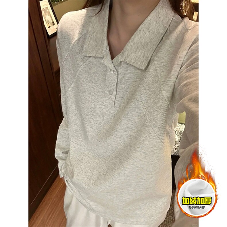 抖音得物高品质美式高街重磅曼巴棉结构螺纹拼接翻领卫衣长袖T恤,男装T恤,电商A486