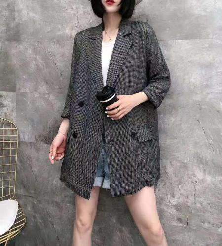 AX8105时尚休闲四粒扣小细格洋气西装外套,女装西装,L·H·X