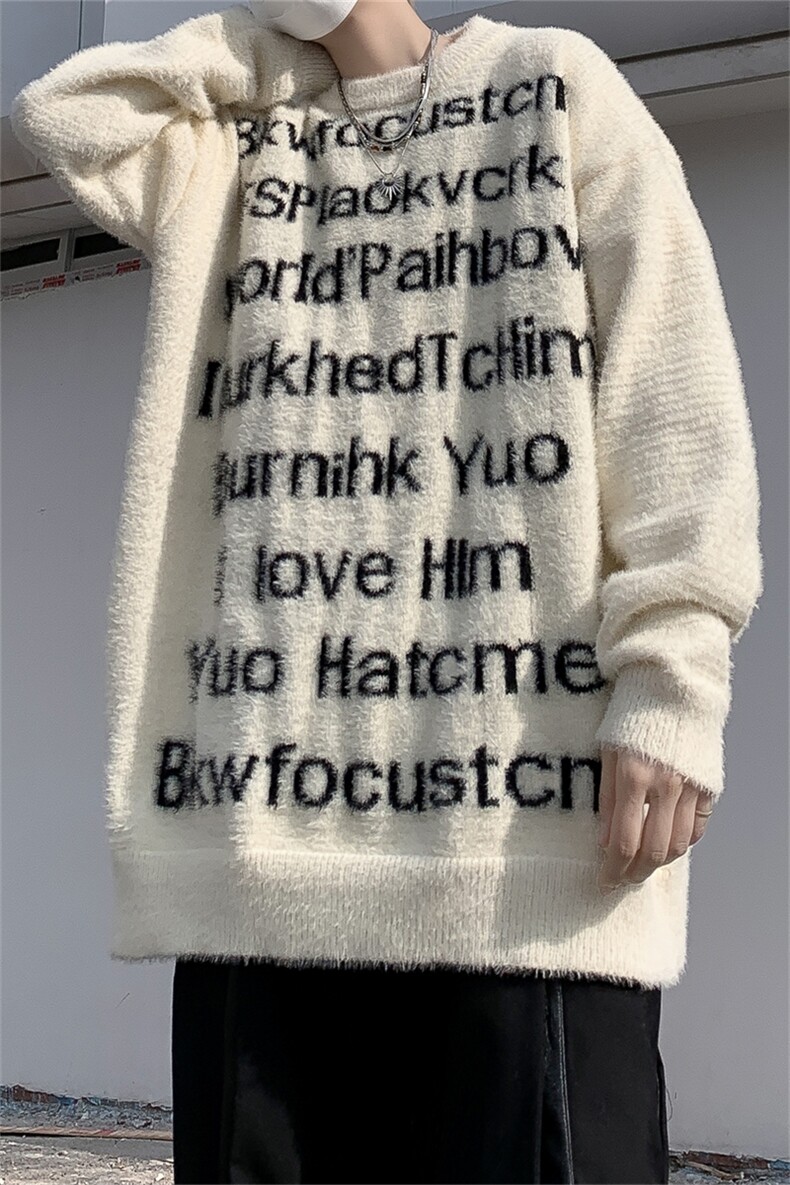 潮牌美式复古水貂绒字母印花马海毛情侣款冬季加绒慵懒风毛绒上衣,男装卫衣,星座505-2（原电商A260-1)