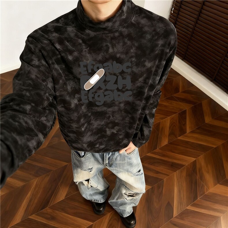 1506A/GQ80790/P32T恤男秋冬季宽松休闲风圆领上衣1图片
