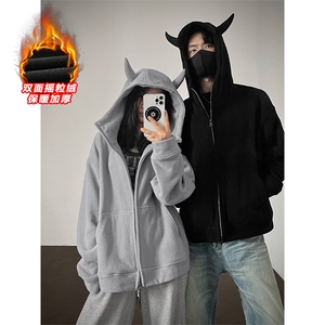 350g重磅小恶魔加厚双面摇粒绒情侣卫衣外套男W24537-特P60控108图片