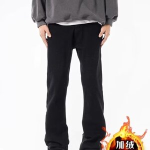 美式灰色直筒加绒男潮牌cIeanfit水洗复古长裤子K7055-1#P45网图图片
