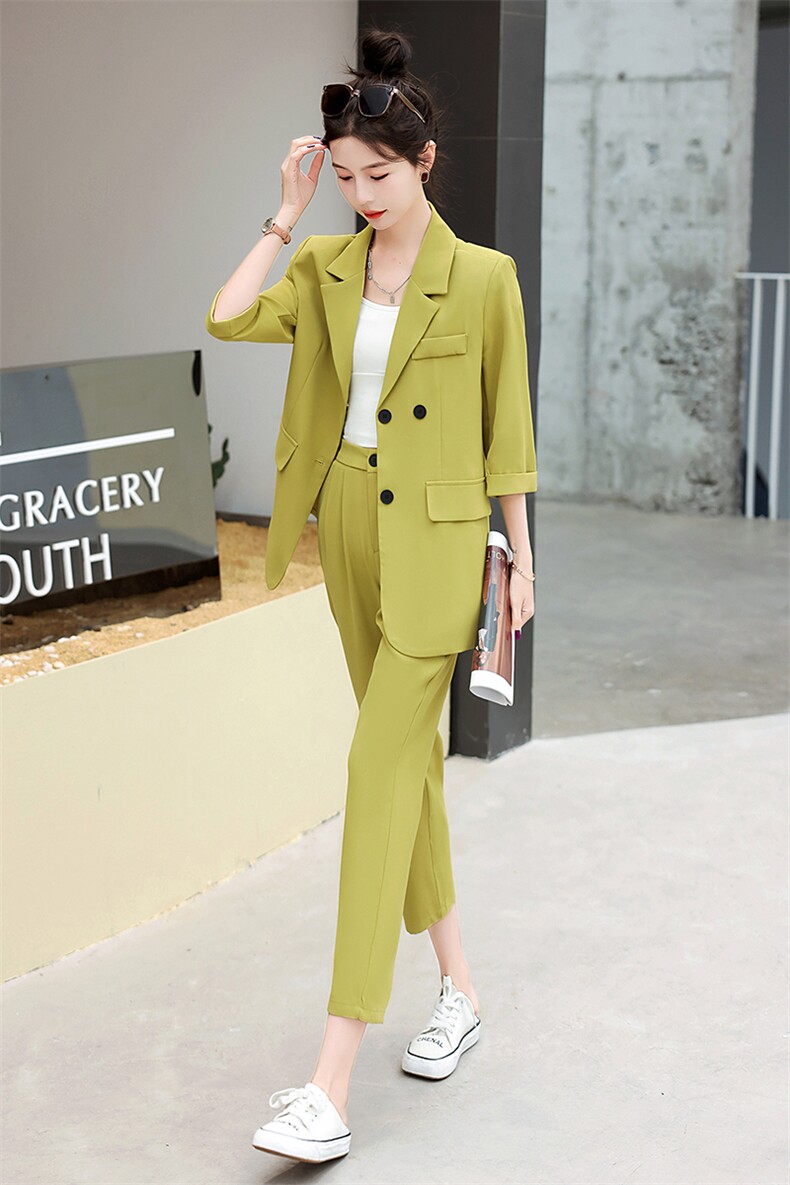 高端洋气休闲西装套装女2024夏季新款时尚垂感薄款职业西服两件套,女装套装/套裙,时尚俏佳人
