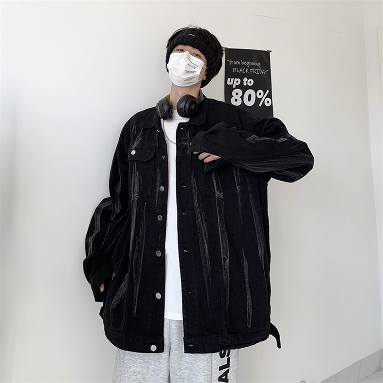 牛仔外套男扎染韩版潮流2024春秋新款ins宽松百搭帅夹克W3298-P65图片