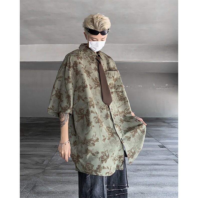 配领带衬衫男士短袖韩版潮流印花痞帅2024夏季ins外套CY834-P36,男装衬衫,星座412-3