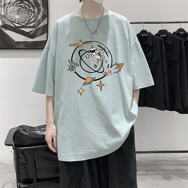 YT26142-P30亚短袖t恤男大码五分袖男宽松七分袖港风模特,男装T恤,电商A040