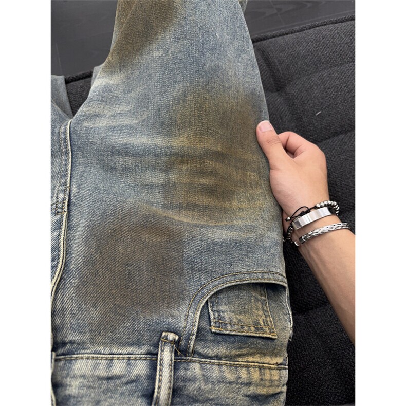 B221美式ins高街宽松直筒喷墨七分牛仔裤短裤LK25530-特P40控68,男装牛仔裤,电商B221