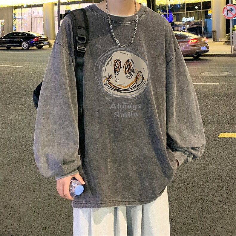 直播品质重磅纯棉美式蜡染水洗做旧潮牌宽松长袖t恤CT360特P38,男装T恤,电商A486