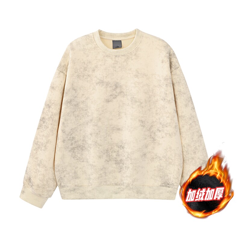 扎染圆领重磅无帽绳500克加绒奥粒绒水洗卫衣外套RH5303JR-P51，女装短外套，星座610B-1