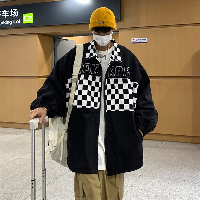 EQ93情侣装秋装棋盘格夹克外套男女2024新款学院风潮流INSP108,男装夹克,电商C306-1