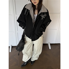 美式十字架贴皮刺绣翻领外套2026新款男女潮牌宽松撞色拼接夹克，男装夹克，星座506A