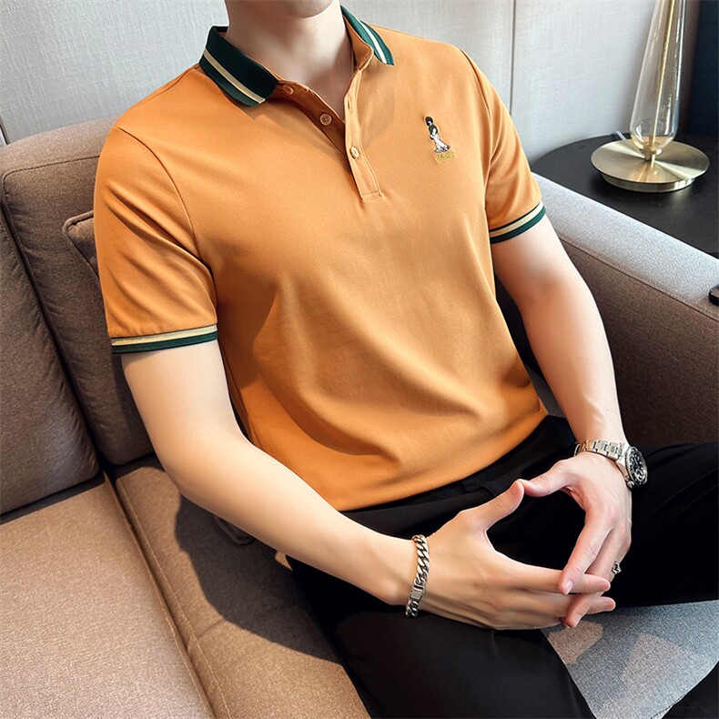 8XL主推翻领加肥加大码胖子大号轻奢商务刺绣短袖Polo衫T016-P45,男装T恤,电商D342
