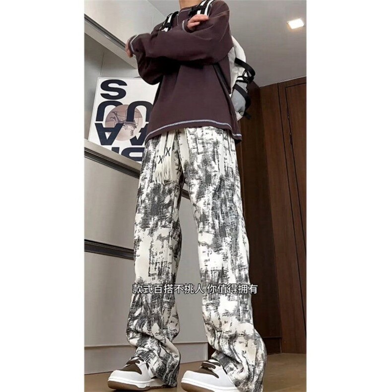 秋季男士扎染裤子美式宽松潮牌休闲裤男生复古高街直筒运动长裤子,男装休闲裤,星座506A