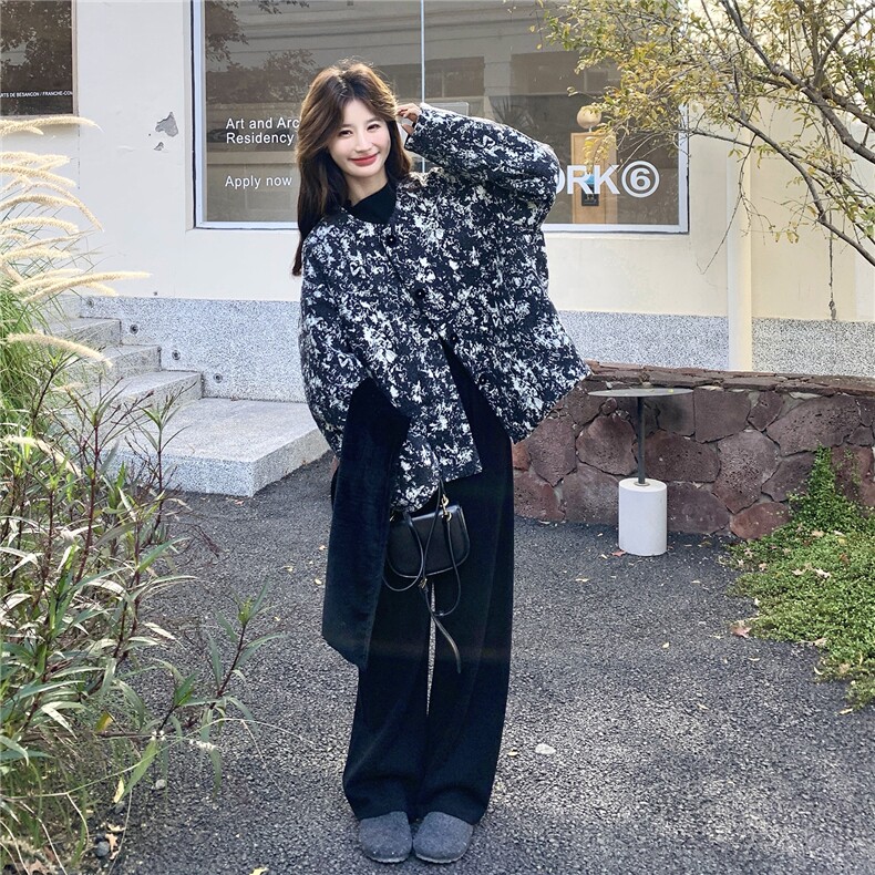 黑色设计感印花羽绒服女2025年冬季新款巨好看保暖加厚白鸭绒外套,女装羽绒服,2C135