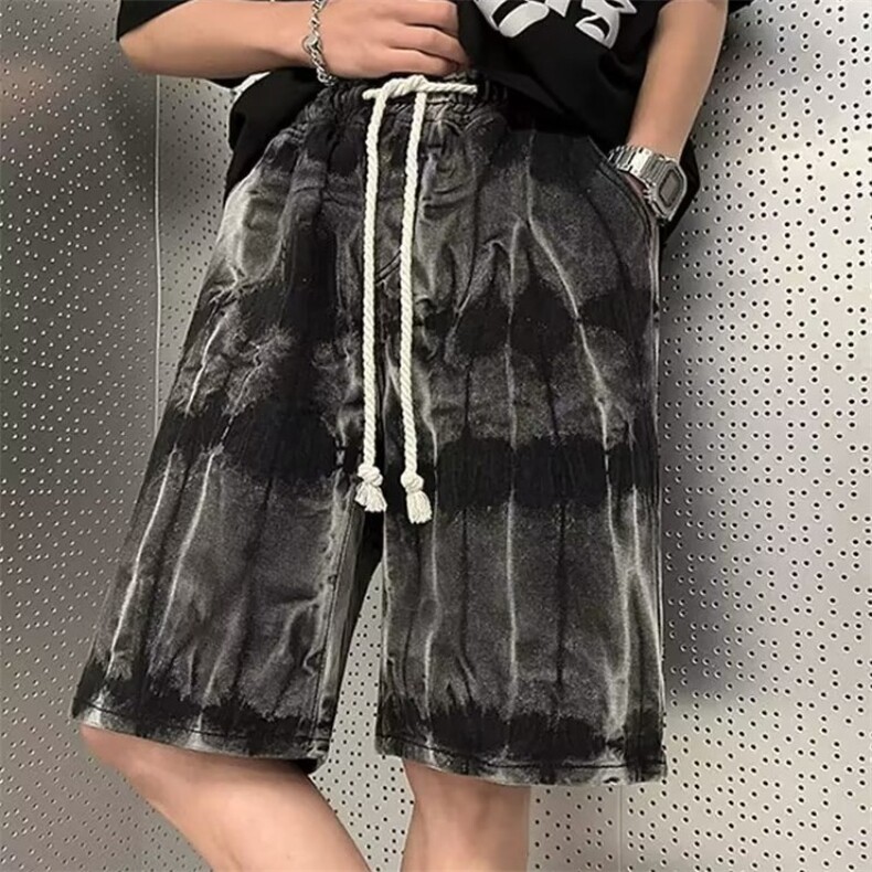 高街复古做旧蓝五分裤男女夏季设计感小众宽松牛仔短裤DA6675-P36,男装牛仔裤,星座208-5