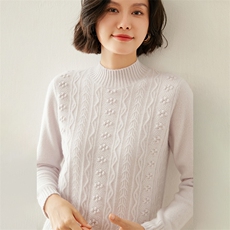 2024秋季新款半高领长袖短款套头衫复古百搭35%羊绒衫，女装羊绒衫，蚂蚁派对工厂直营店