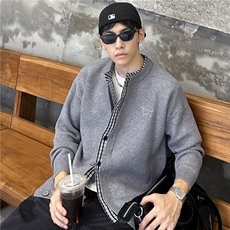 潮流拼接衬衣假两件开衫男2025新款秋冬季毛衣外套针织衫外搭，男装针织衫/毛衣，电商C307