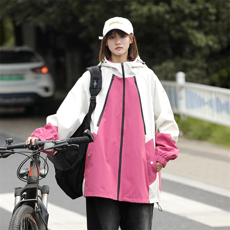 2024新款撞色拼接连帽夹克男宽松户外运动休闲外套，男装夹克，电商A409-1