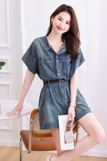 夏季2024年新款工装牛仔连体裤女夏小个子短裤连体衣休闲减龄，女装连体裤，海爱依仁