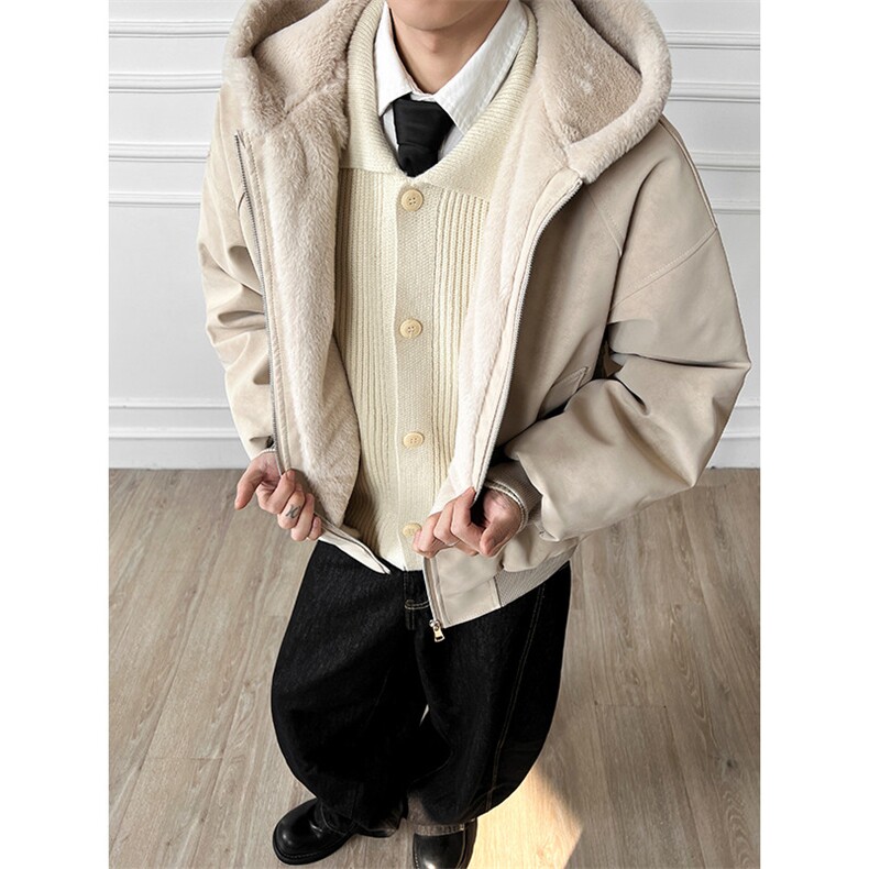 现货上万连帽座山雕pu皮加绒荔枝纹棉衣外套MF04特批80，男装皮衣，电商B210