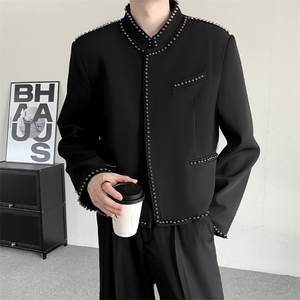 24秋冬王嘉尔明星同款短款西服外套男士立领柳丁设计重工西装夹克图片